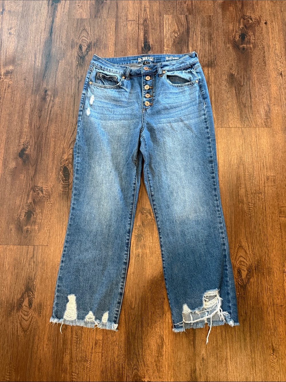 Rewash Distressed Button-Fly Straight Leg Jeans - Blue